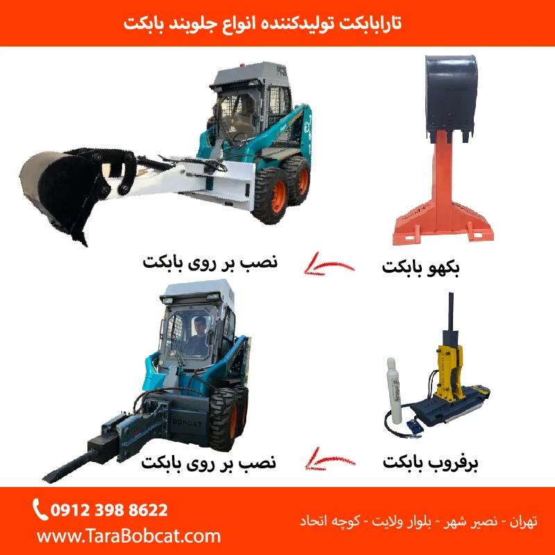 انواع جلوبند بابکت شامل جارو، پیکور، گریدر، چالهکن و بکهو